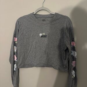 Vans Women's Gray Floral Long Sleeve Crop Sweatshirt